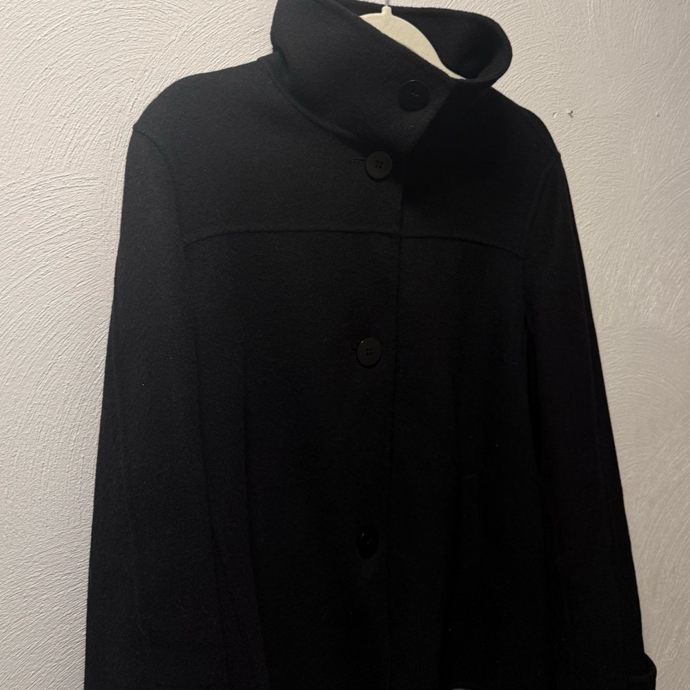 Talbots Wool Blend Cropped Jacket Minimalist High Collar Coat Black 12 Quality - Picture 4 of 7